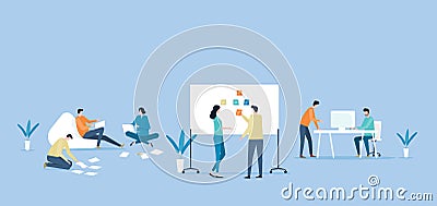 Flat vector business team working and project collaboration procss meeting Vector Illustration