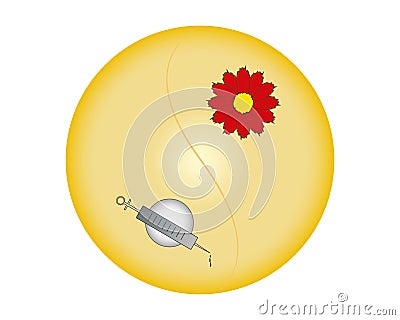 Yin yang symbol with syringe and flower Stock Photo