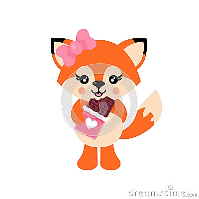 Cartoon cute fox girl lovely chocolate vector Vector Illustration