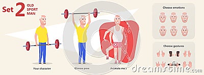 Happy grandpa doing exercise workout with dumbbell Vector Illustration