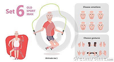 Grandpa is jumping rope. Gymnastics for the elderly Vector Illustration