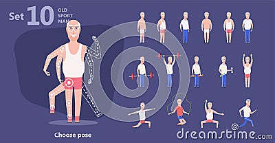 Older man perform exercises fitness training Vector Illustration