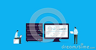 Flat illustration design concept technology cloud storage connection with business technology wen hosting and servers online servi Vector Illustration