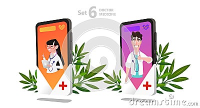 Online doctor character set, patient consultation Stock Photo