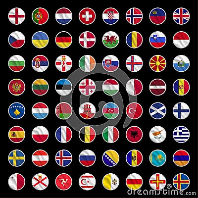 All europe flags circle shape icons Vector Illustration