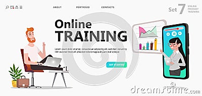 Student man watching online lecture Vector Illustration