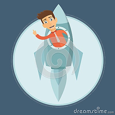 Business start up. Businessman riding rocket metaphor. Flat vector Cartoon Illustration