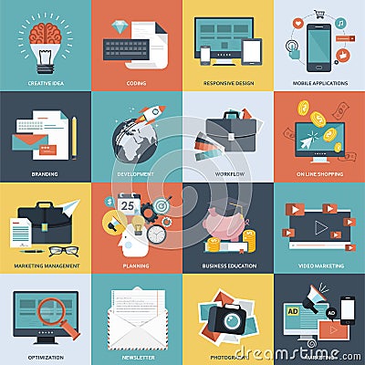 Set of flat design concept icons for website development, graphic design, branding, web and mobile apps development Stock Photo