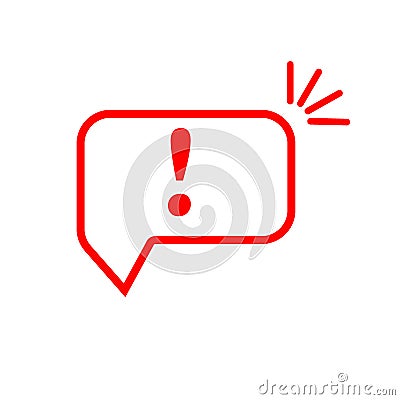 Speech bubble with exclamation mark. Red attention sign icon. Hazard warning symbol. Vector illustration in flat style. Stock Photo