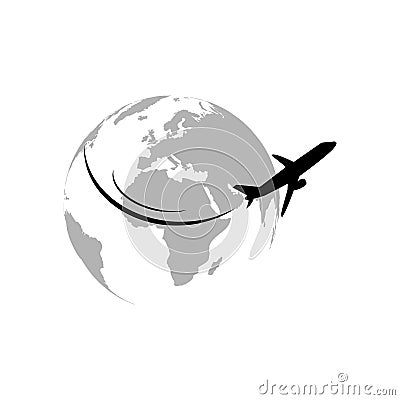Plane flying around the globe Stock Photo