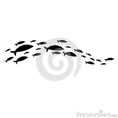 Silhouettes of groups of sea fishes. Colony of small fish. - Vector Stock Photo