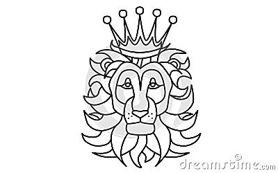 Black and white lion head with a crown Stock Photo