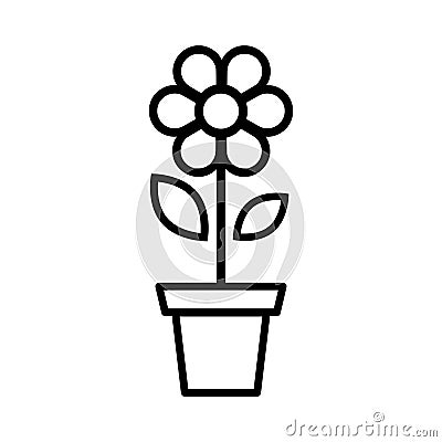 Cartoon cute chamomile in a pot outline Vector Illustration