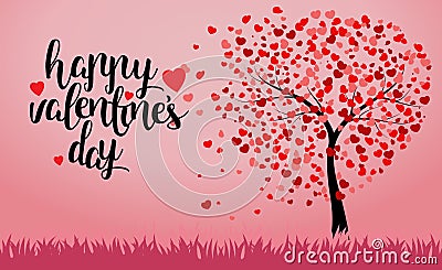 Happy Valentine`s Day trees with heart shape leaves Vector Illustration