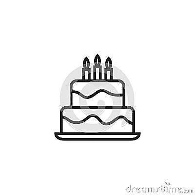 Birthday Cake Oultine Vector Icon, Symbol or Logo. Vector Illustration