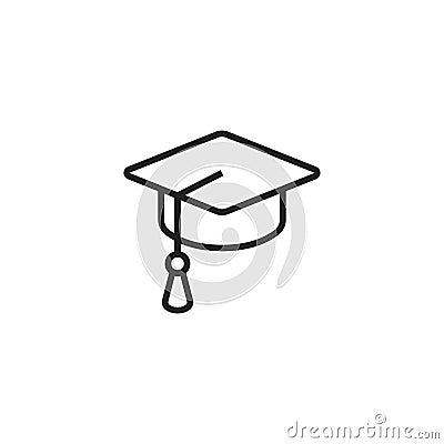 Graduation Cap Outline Vector Icon, Symbol or Logo. Vector Illustration
