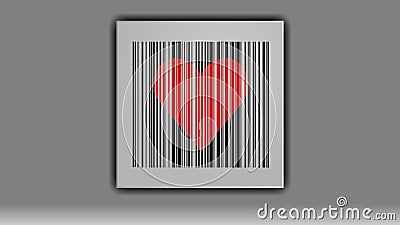 Bar code with a heart in the middle on a gray background. The code contains the phrase I love you . Vector Illustration