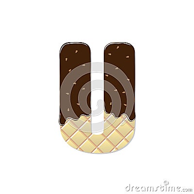 Wafer letter U with the current chocolate glaze Stock Photo