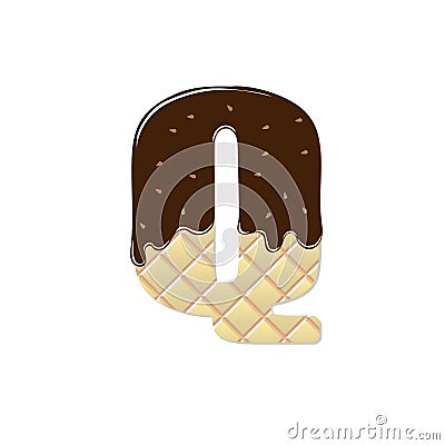 Wafer letter Q with the current chocolate glaze Stock Photo