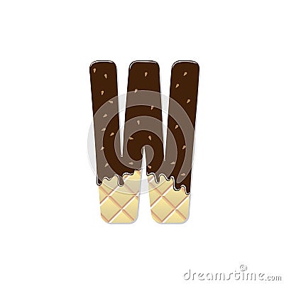 Wafer letter W with the current chocolate glaze Stock Photo