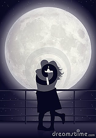 Couple kissing in moonlight Vector Illustration