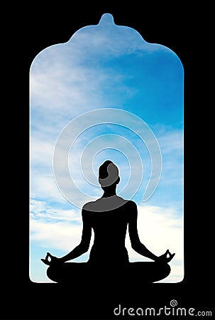 Meditation in old temple Vector Illustration