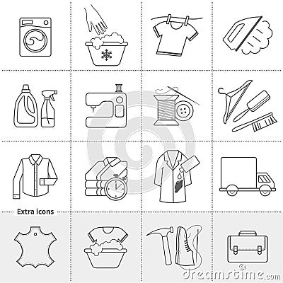 Dry cleaning laundry and cloth washing service vector linear icons labels, logos Vector Illustration