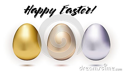 Set of three metallic easter eggs Stock Photo