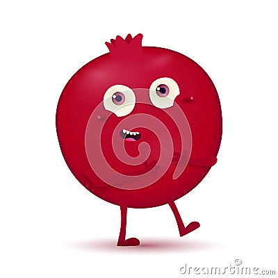 Cute little dark red pomegranate fruit character Stock Photo