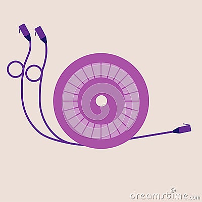 Original snail-shaped coil with wires for network wiring Vector Illustration