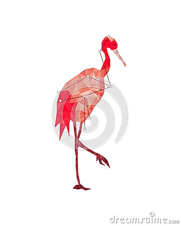 Colorful figure art of red heron in lowpoly style on white background Stock Photo