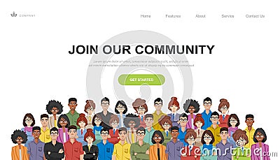 Join our community. Crowd of united people as a business or creative community standing together. Flat concept vector website temp Stock Photo