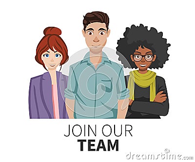 Join our team. United people as a business or creative community standing together. Flat concept vector website template Stock Photo