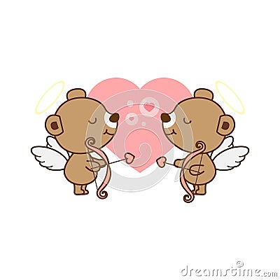 Valentine greeting card. Cute Angel Bear with heart. vector illustration Vector Illustration