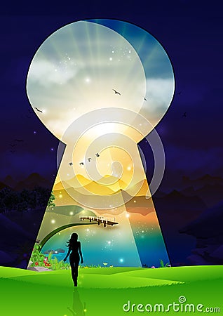 Door keyhole entrance to new magical world Vector Illustration