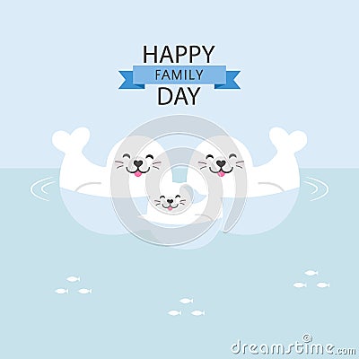 Vector illustration of Happy Seal family cartoon. Vector Illustration