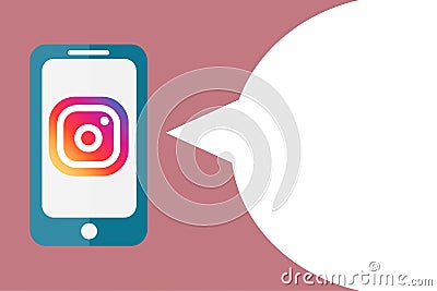 Illustration of instagram application on mobile and balloon box Editorial Stock Photo