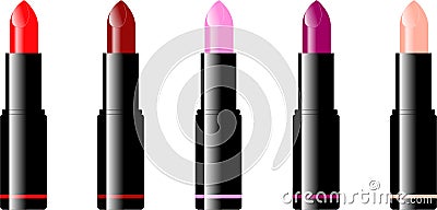Set of five colors lipstick Vector Illustration
