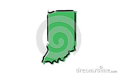 Stylized green sketch map of Indiana Vector Illustration