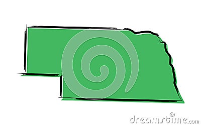 Stylized green sketch map of Nebraska Vector Illustration