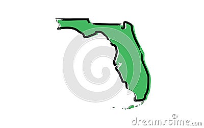 Stylized green sketch map of Florida Cartoon Illustration