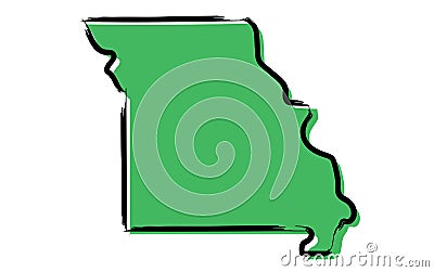 Stylized green sketch map of Missouri Vector Illustration