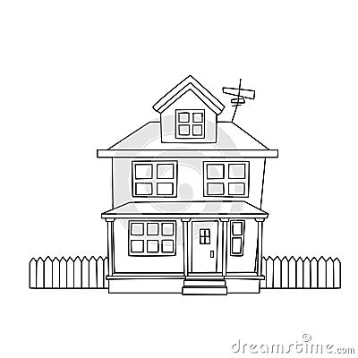 Continuous line drawing of cartoony house. Cartoon Illustration