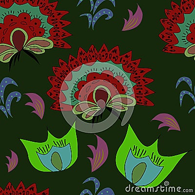 Vector seamless pattern with abstract figures. Green background. Vector Illustration