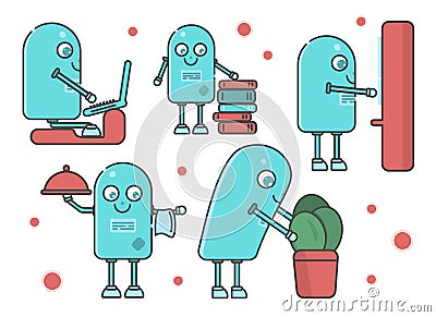 Set of different scene with smart robot RPA Vector Illustration