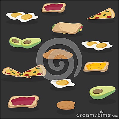 Vector breakfast concept set with food and drinks with flat icons in composition. Breakfast composition sandwich and omelette, juc Cartoon Illustration