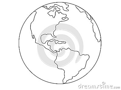 Planet Earth, globe vector linear picture. Outline. North and South America. Central America. The Atlantic Ocean and the Pacific O Vector Illustration