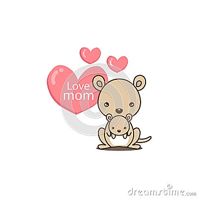 Happy Motherâ€™s day. Greeting card with cute mom and baby kangaroo. Vector illustration in cartoon style. Vector Illustration