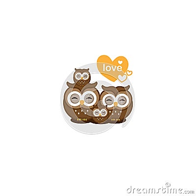 Family love greeting card. Cute owls couple with baby owl vector illustration. Vector Illustration