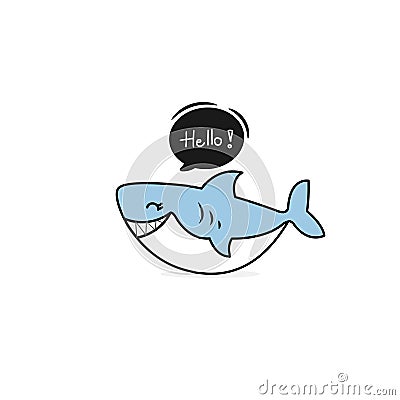 Cute funny shark says Hello.Vector illustration. Vector Illustration